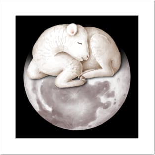 Cute sleeping lamb on the moon Posters and Art